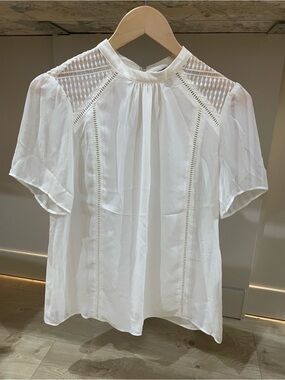 Express - Cream/Off White Sheer Blouse with Lace Detail - Higher Neck - Medium